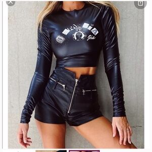 faux leather long sleeve iamgia crop top